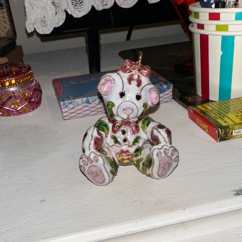 Adorable mosaic bear Christmas ornament